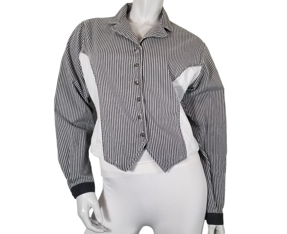 Wrangler Silver Lake SZ M Vintage Black White Striped Cropped Jacket Uneven Hem